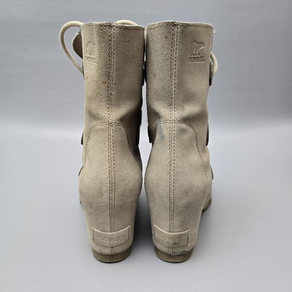 Sorel Joan of Arctic Wedge II Linen Soft Taupe Leather Mid Ankle Booties Size 8 - Picture 12 of 16